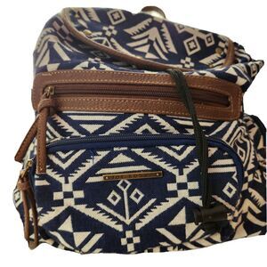Joe Boxer Backpack Jute Fabric w/Vegan Strap Blue/White Brown
